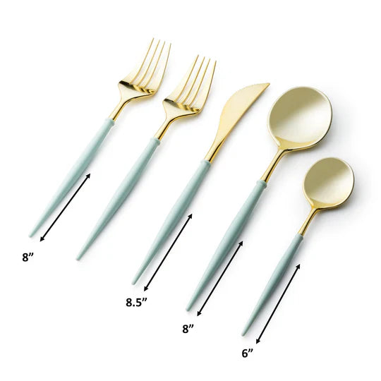 Load image into Gallery viewer, Noble Collection Shiny Gold Top/Turquoise Bottom Flatware Set Tablesettings Decorline
