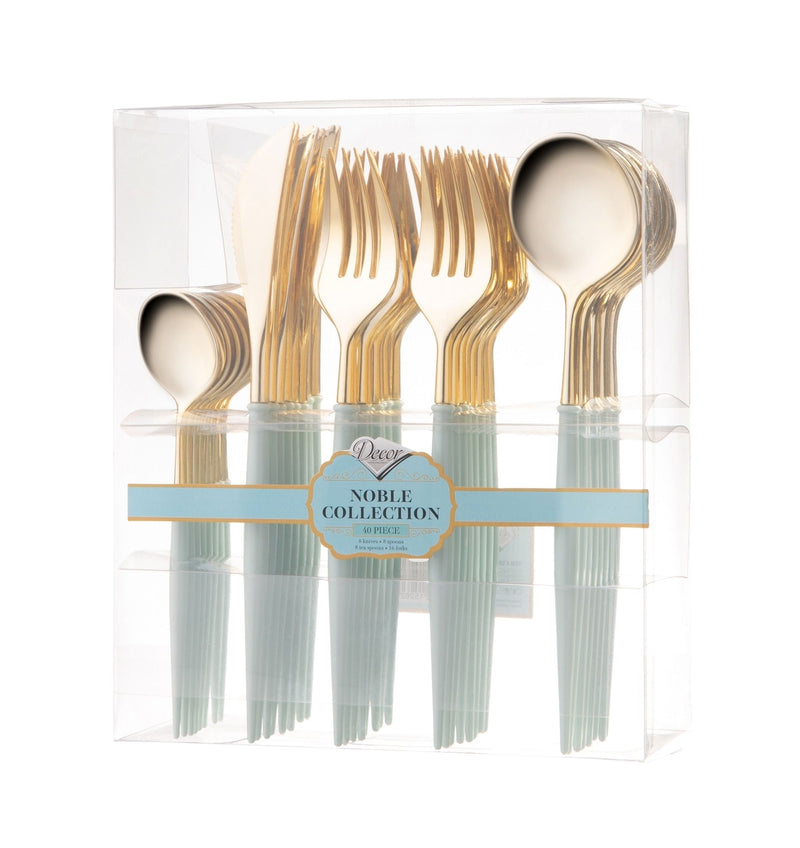 Load image into Gallery viewer, Noble Collection Shiny Gold Top/Turquoise Bottom Flatware Set Tablesettings Decorline
