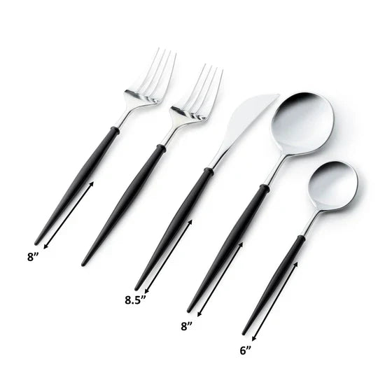 Load image into Gallery viewer, Noble Collection Shiny Silver Top/Black Bottom Flatware Set Tablesettings Decorline
