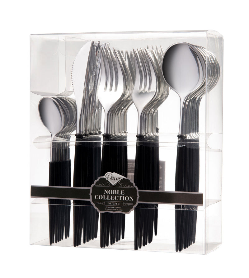 Load image into Gallery viewer, Noble Collection Shiny Silver Top/Black Bottom Flatware Set Tablesettings Decorline
