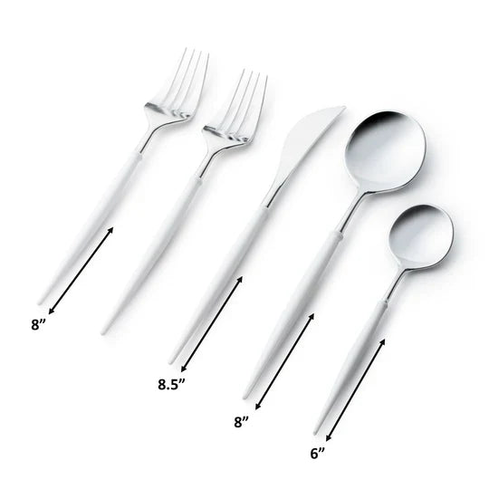 Load image into Gallery viewer, Noble Collection Shiny Silver Top/White Bottom Flatware Set Tablesettings Decorline
