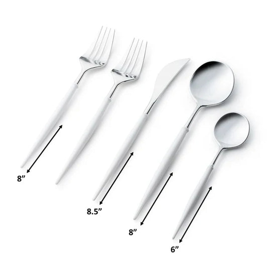 Noble Collection Shiny Silver Top/White Bottom Flatware Set Tablesettings Decorline