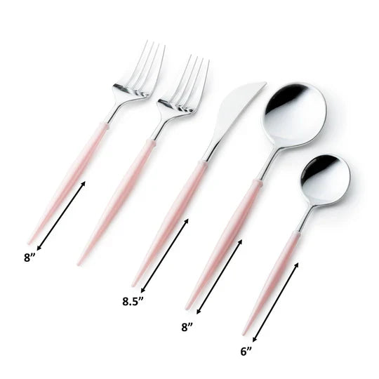 Load image into Gallery viewer, Noble Collection Shiny Silver Top/Blush Pink Bottom Flatware Set Tablesettings Decorline
