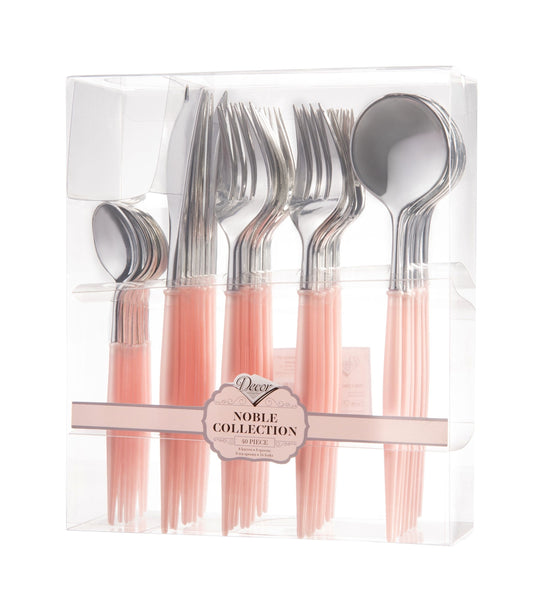 Noble Collection Shiny Silver Top/Blush Pink Bottom Flatware Set Tablesettings Decorline