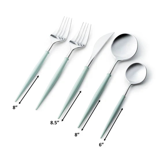 Load image into Gallery viewer, Noble Collection Shiny Silver Top/Turquoise Bottom Flatware Set Tablesettings Decorline
