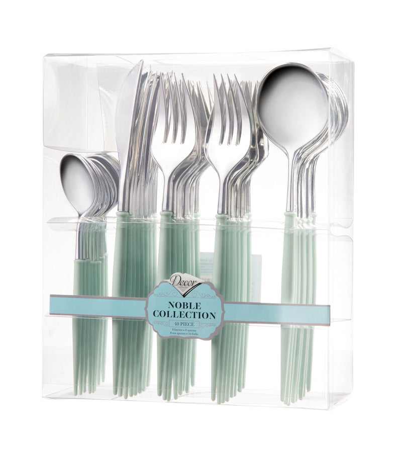 Load image into Gallery viewer, Noble Collection Shiny Silver Top/Turquoise Bottom Flatware Set Tablesettings Decorline
