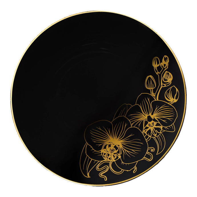 Orchid Black and Gold Round Plastic Dinner Plates 10