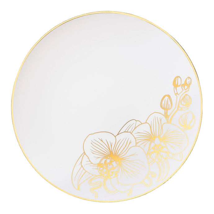 Orchid White and Gold Round Plastic Dinner Plates 10