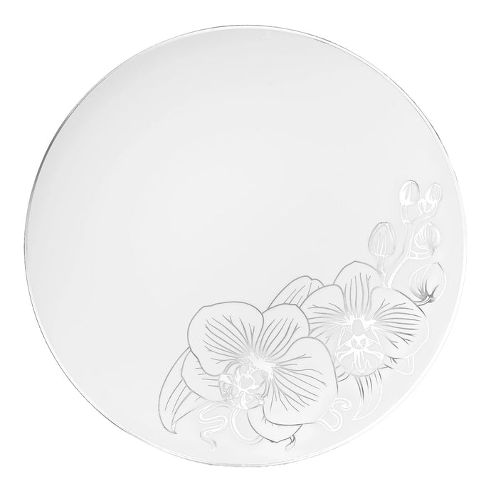 Orchid White and Silver Round Plastic Dinner Plates 10