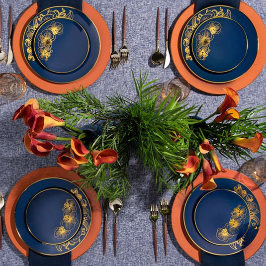 COMBO Orchid Collection Dinner Plate Royal Blue & Gold Tableware Package Set Disposable Plates Decorline