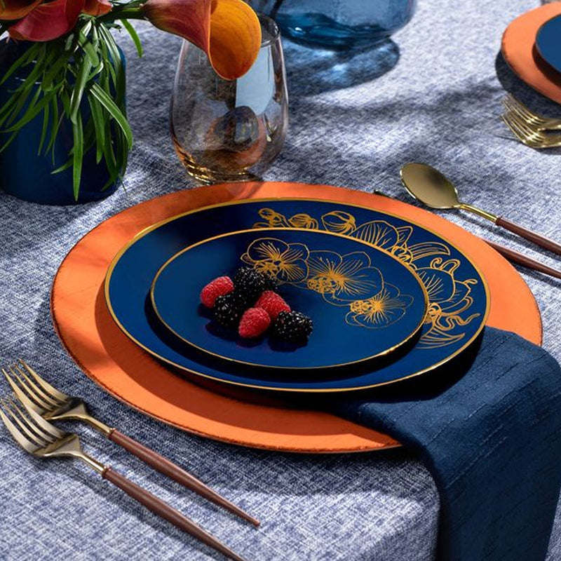 Load image into Gallery viewer, COMBO Orchid Collection Dinner Plate Royal Blue &amp; Gold Tableware Package Set Disposable Plates Decorline
