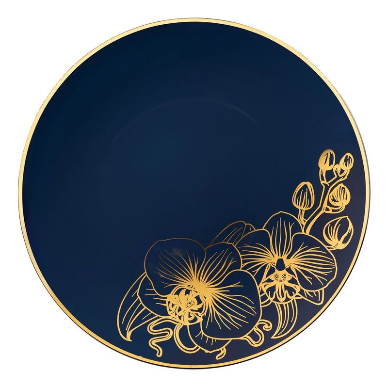 Load image into Gallery viewer, Orchid Royal Blue and Gold Round Plastic Dinner Plates 10&quot; Tablesettings Decorline
