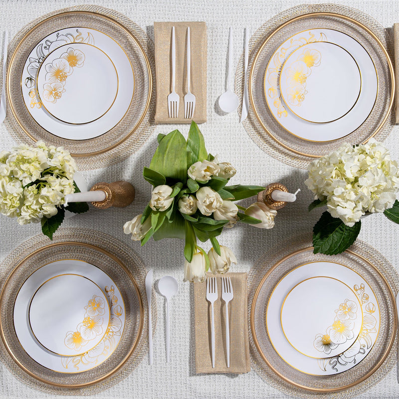 Load image into Gallery viewer, COMBO Orchid Collection Dinner Plate White &amp; Gold Tableware Package Set Disposable Plates Decorline
