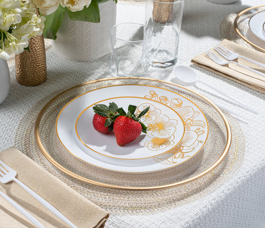 COMBO Orchid Collection Dinner Plate White & Gold Tableware Package Set Disposable Plates Decorline