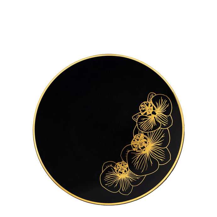 Orchid Black and Gold Round Plastic Dinner Plates 7.5