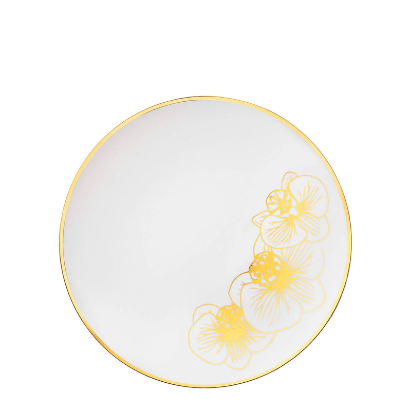 Load image into Gallery viewer, Orchid White and Gold Round Plastic Dinner Plates 7.5&quot; Tablesettings Decorline
