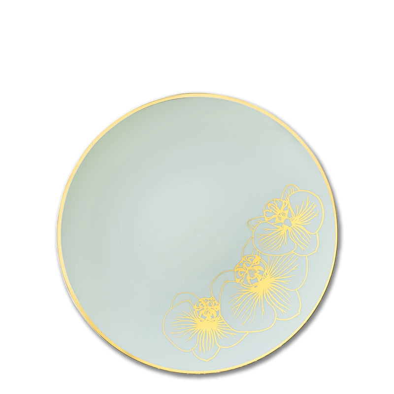 Load image into Gallery viewer, Orchid Antique Turquoise and Gold Round Plastic Dinner Plates 7.5&quot; Tablesettings Decorline
