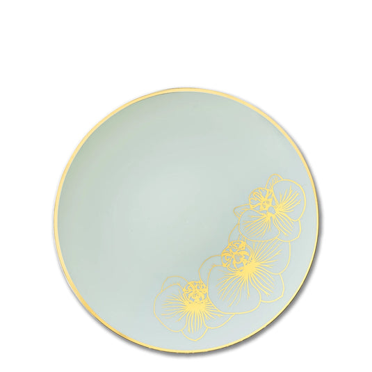 Orchid Antique Turquoise and Gold Round Plastic Dinner Plates 7.5