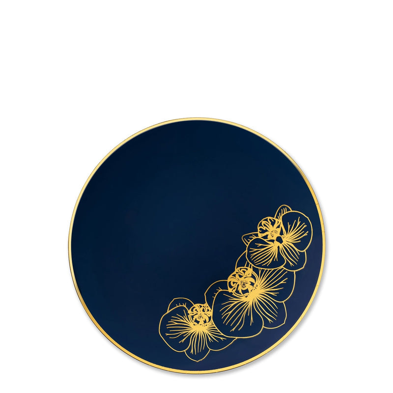 Load image into Gallery viewer, Orchid Royal Blue and Gold Round Plastic Dinner Plates 7.5&quot; Tablesettings Decorline
