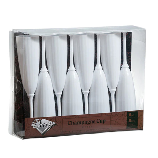 White Plastic Champagne Cup 6oz Decorline