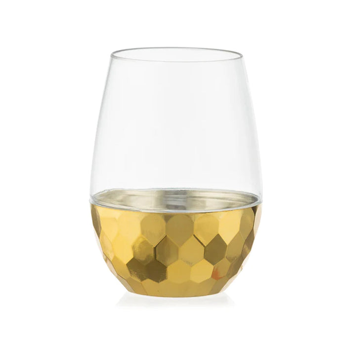 Stemless Hammered Wine Goblet 16oz Clear / Gold Bottom Wine Goblets Decorline