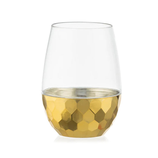 Stemless Hammered Wine Goblet 16oz Clear / Gold Bottom Wine Goblets Decorline