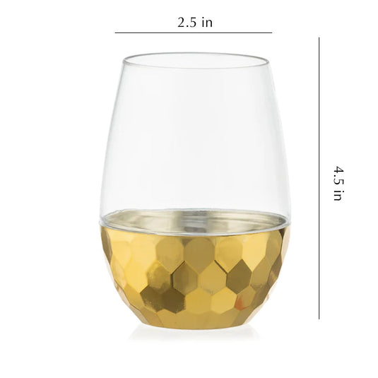 Stemless Hammered Wine Goblet 16oz Clear / Gold Bottom Wine Goblets Decorline