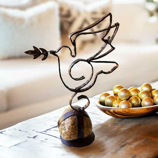 Handcrafted Decorative Metal Dove with River Rock Base Whats trending KAL