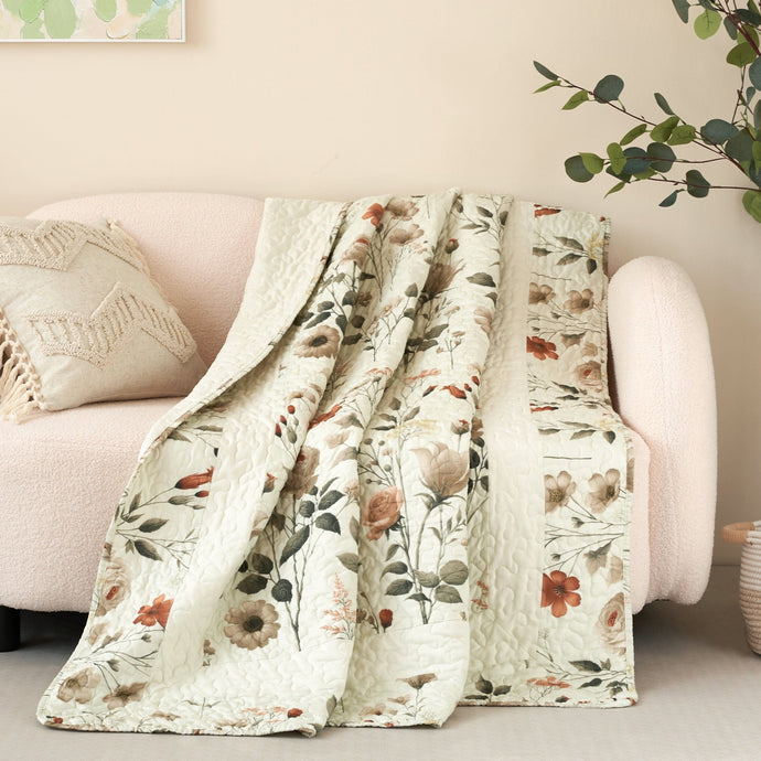 Enchanted Meadow Reversible Floral Cozy Lightweight Lap Throw - Perfect for Couch or Bed, Beige Victorian Garden Pallete, All-Season Comfort, Machine Washable, 50x60 Inches Collective DaDalogy Bedding Collection