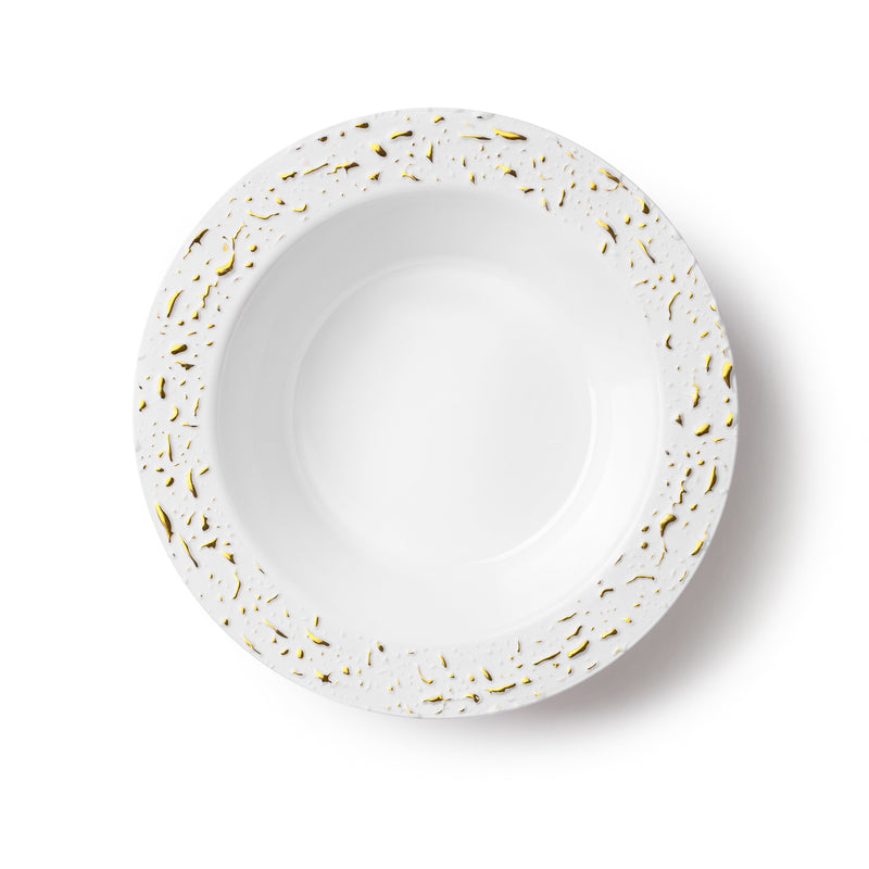 Load image into Gallery viewer, White and Gold Round Plastic Bowls 12oz - Pebbled Decorline
