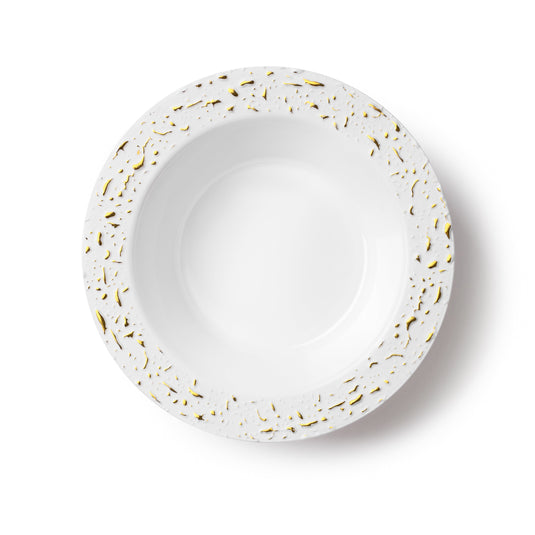 White and Gold Round Plastic Bowls 12oz - Pebbled Decorline