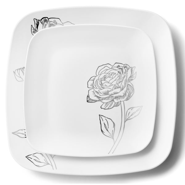 Load image into Gallery viewer, COMBO SET 10.25&quot; &amp; 7.25&quot; White and Silver Square Plastic Dinnerware Set - Peony Decorline
