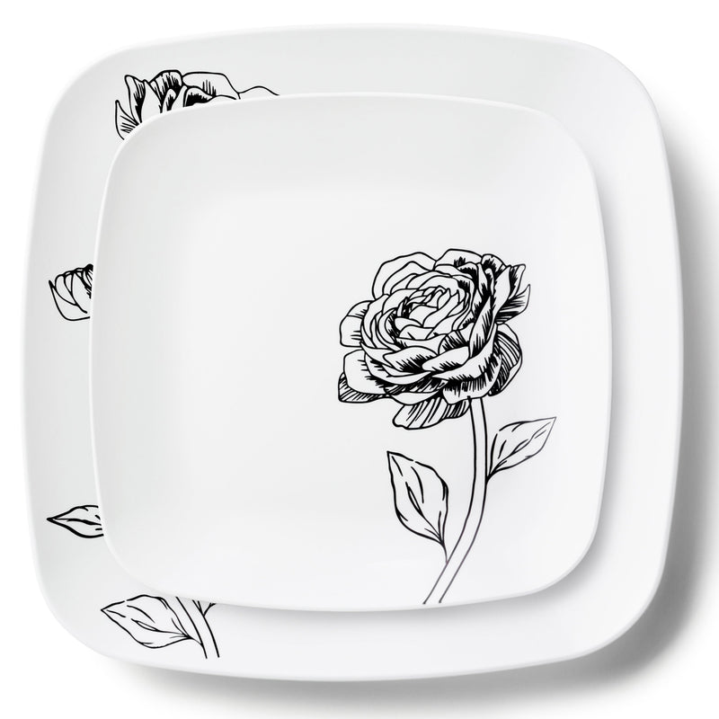 Load image into Gallery viewer, COMBO SET 10.25&quot; &amp; 7.25&quot; White and Black Square Plastic Dinnerware Set - Peony Decorline
