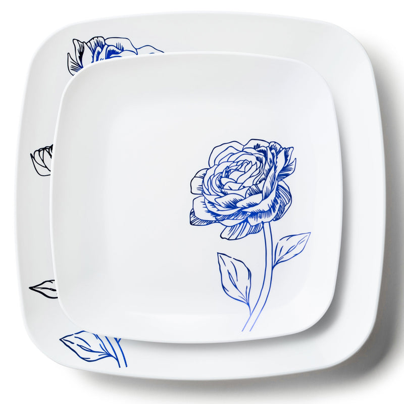 Load image into Gallery viewer, COMBO SET 10.25&quot; &amp; 7.25&quot; White and Blue Square Plastic Dinnerware Set - Peony Decorline
