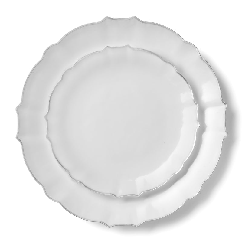 Load image into Gallery viewer, COMBO SET 10.25&quot; &amp; 7&quot; White and Silver Round Plastic Dinnerware Set - Luxe Decorline
