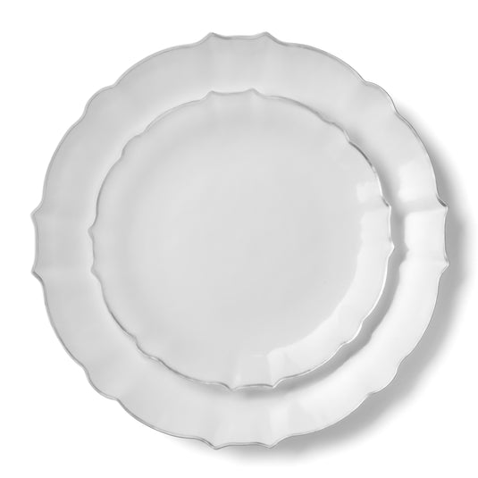 COMBO SET 10.25" & 7" White and Silver Round Plastic Dinnerware Set - Luxe Decorline