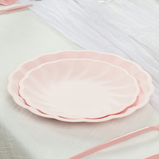 20 Pack Biodegradable Salad Plates in Blush  7" Swirl Scalloped Pastel Color Compostable Bamboo Dessert Plates, Elegant Disposable Tableware Disposables HIER_4130