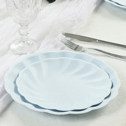 20 Pack Biodegradable Salad Plates in Light Blue  7" Swirl Scalloped Pastel Color Compostable Bamboo Dessert Plates, Elegant Disposable Tableware Disposables HIER_4130