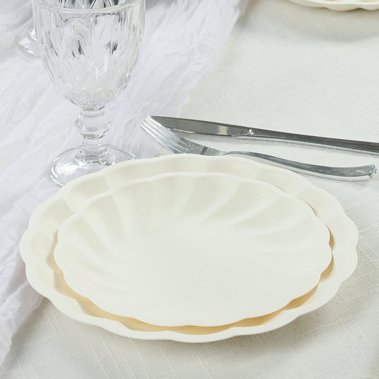 20 Pack Biodegradable Salad Plates in Cream  7" Swirl Scalloped Pastel Color Compostable Bamboo Dessert Plates, Elegant Disposable Tableware Disposables HIER_4130