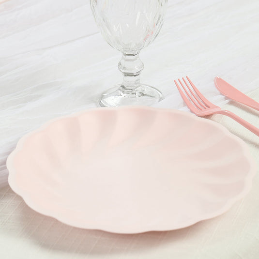 20 Pack Biodegradable Dinner Plates in Blush  9" Swirl Scalloped Pastel Color Compostable Bamboo Party Plates, Elegant Disposable Tableware Disposables HIER_4130