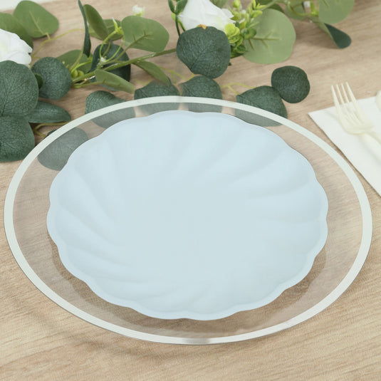 20 Pack Biodegradable Dinner Plates in Light Blue  9" Swirl Scalloped Pastel Color Compostable Bamboo Party Plates, Elegant Disposable Tableware Disposables HIER_4130