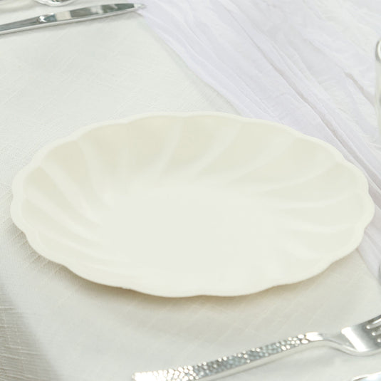 20 Pack Biodegradable Dinner Plates in Cream  9" Swirl Scalloped Pastel Color Compostable Bamboo Party Plates, Elegant Disposable Tableware Disposables HIER_4130