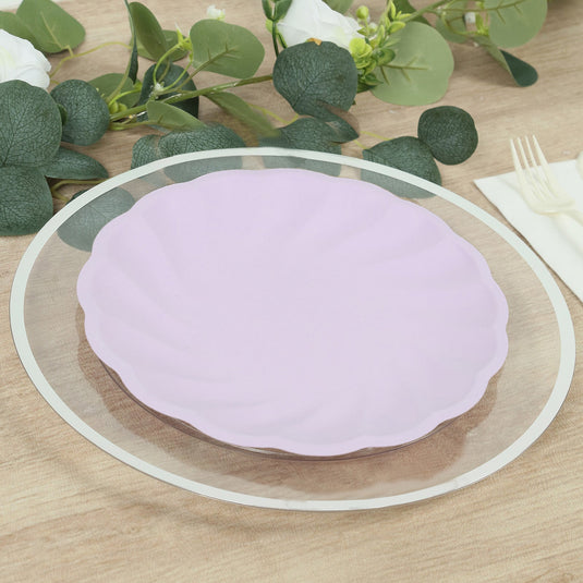 20 Pack Biodegradable Dinner Plates in Lavender Lilac  9" Swirl Scalloped Pastel Color Compostable Bamboo Party Plates, Elegant Disposable Tableware Disposables HIER_4130