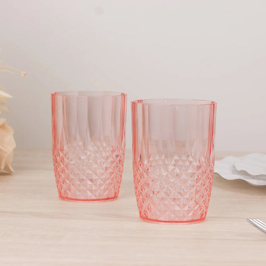 6-Pack Plastic Short Tumblers Transparent Blush Crystal Cut Style - Reusable All-Purpose Glasses 16oz Drinkware HIER_4300