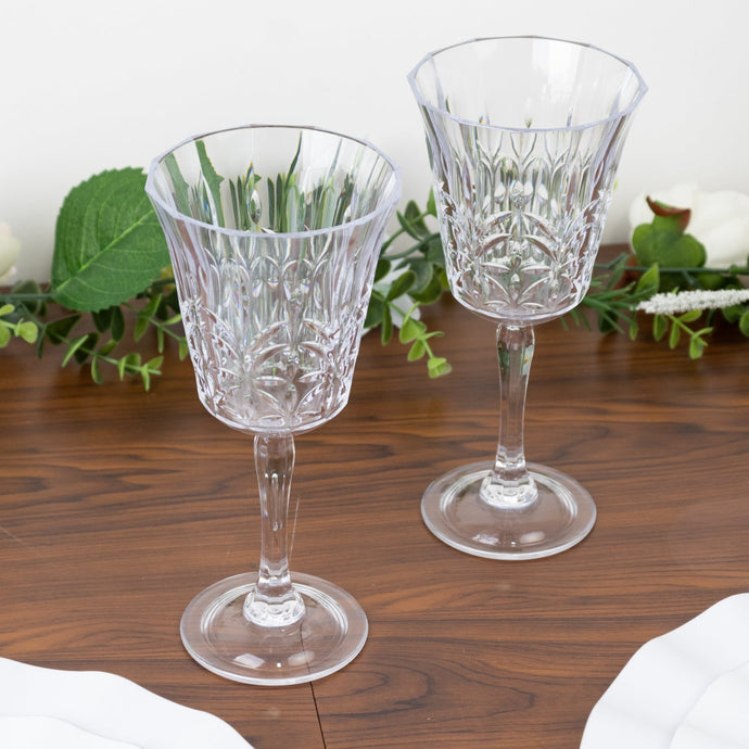 6 Pack Shatterproof Plastic Cocktail Glasses Clear with Embossed Leaf Pattern, 10oz Reusable Wine Glasses - 8