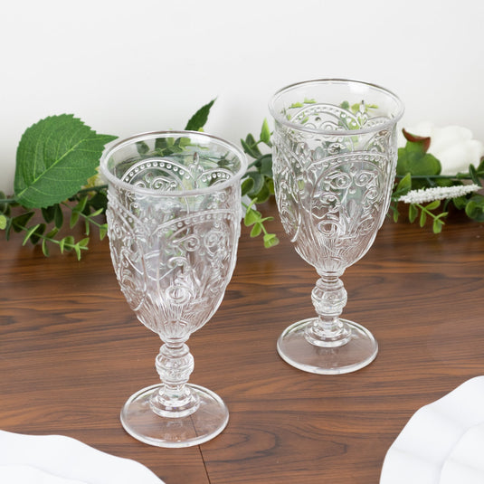 24-Pack Clear Plastic Wine Glasses 10oz  Vintage Goblets with Retro Embossed Design, Elegant Drinkware - 7