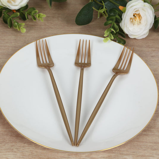 50-Pack Plastic Forks Gold - Premium Disposable Heavy Duty Sleek Dinner Flatware Disposables HIER_4220