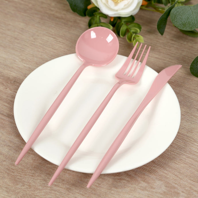 60 Pack Plastic Silverware Set, Dusty Rose Heavy Duty Disposable Sleek Utensil Cutlery Disposables HIER_4220