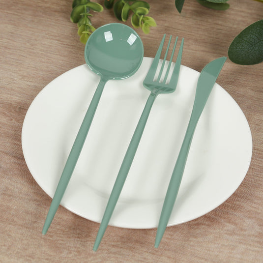 60 Pack Plastic Silverware Set, Dusty Sage Green Heavy Duty Disposable Sleek Utensil Cutlery Disposables HIER_4220