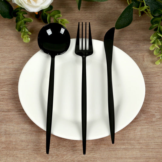 60 Pack Plastic Silverware Set, Black Heavy Duty Disposable Sleek Utensil Cutlery Disposables HIER_4220